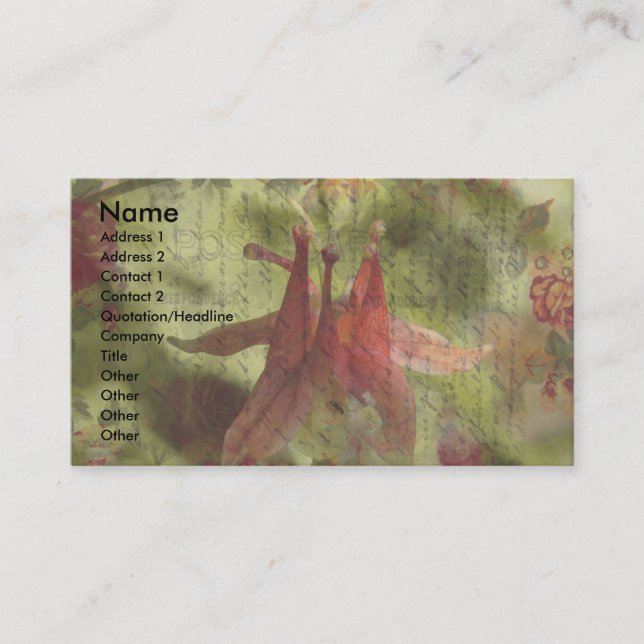 Columbine Flower Digital Art Business Card (Front)