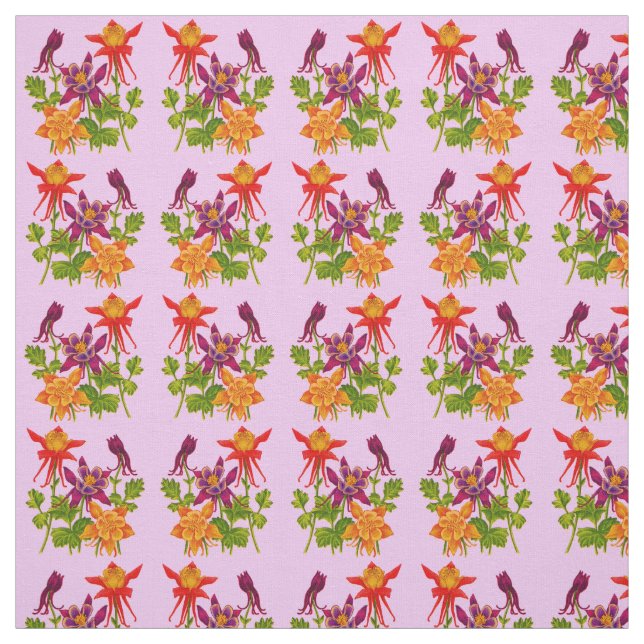 columbine flowers print fabric (Swatch)