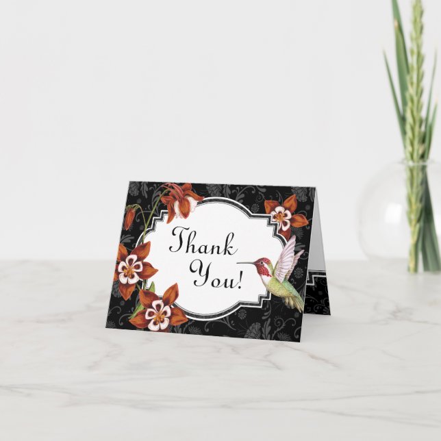 Columbine Hummingbird Thank You Card in Orange (Front)