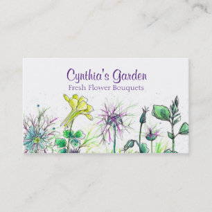 Columbine Nigella Watercolor Wildflowers Bouquet Business Card