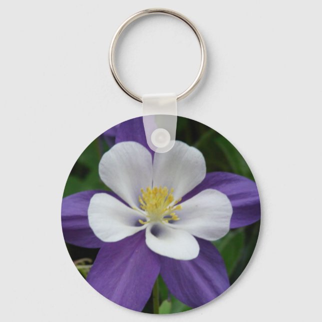 Columbine Purple and White Flower Keychain (Front)