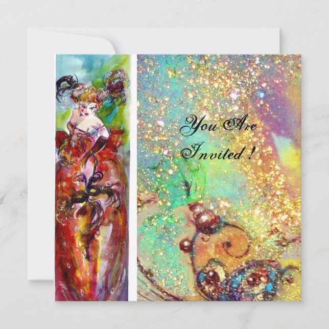 COLUMBINE,Sweet Sixteen Masquerade Party,red blue Invitation (Front)