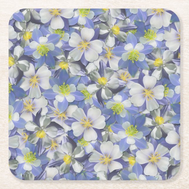 Columbines Seamless Pattern Square Paper Coaster (Front)