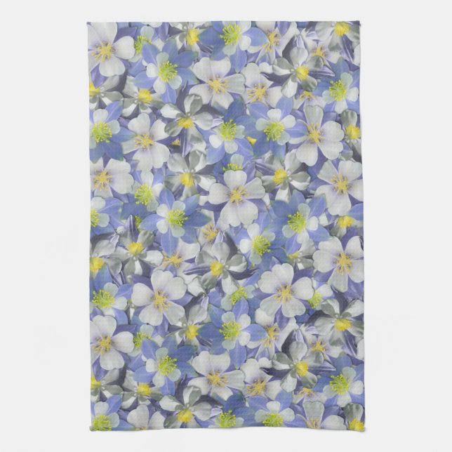 Columbines Seamless Pattern Tea Towel (Vertical)