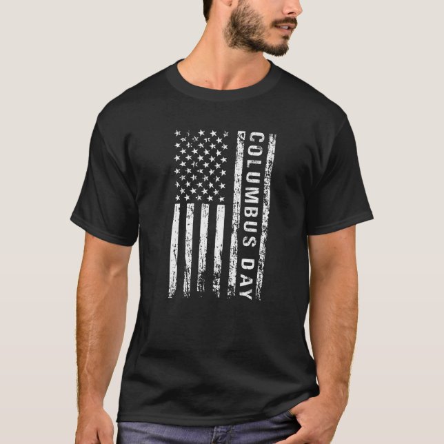 Columbus Day Discovery of America Usa flag White   T-Shirt (Front)
