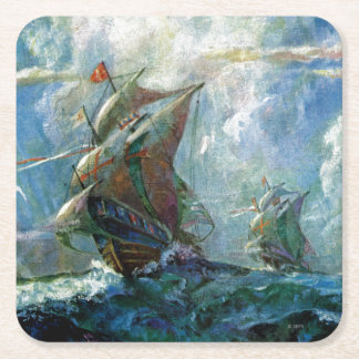 Columbus Day Square Paper Coaster