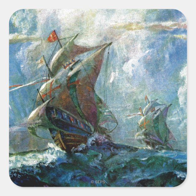 Columbus Day Square Sticker (Front)