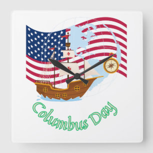 Columbus Day Square Wall Clock