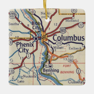 Columbus GA Vintage Map Ceramic Ornament
