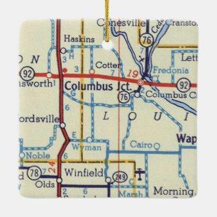 Columbus Junction IA Vintage Map Ceramic Ornament