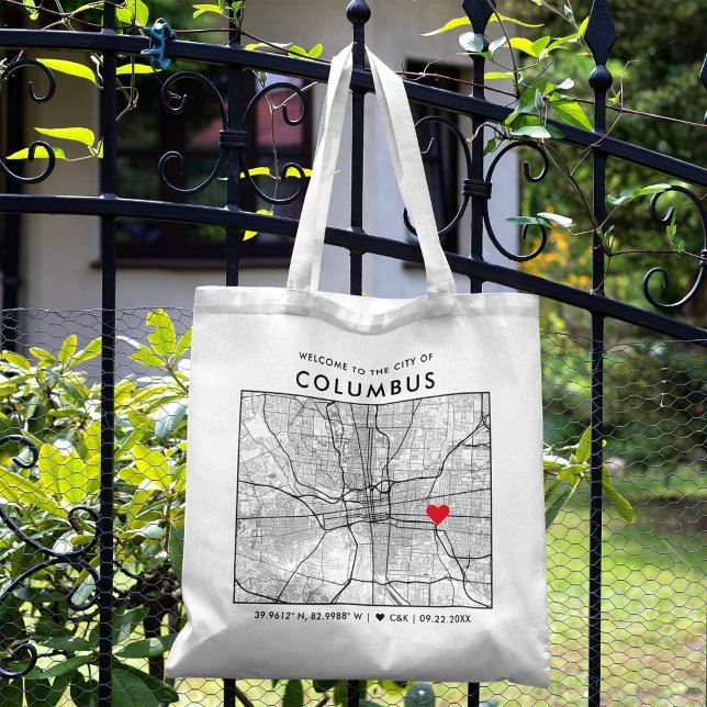 Columbus Love Locator | City Map Wedding Welcome Tote Bag (The more complete visual of what your final tote bag would look like in real life.)
