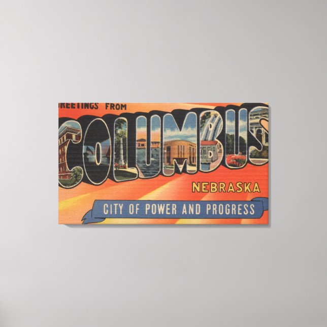 Columbus, Nebraska - Large Letter Scenes Canvas Print (Front)