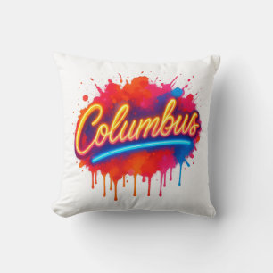 Columbus Neon Street Art Splash Cushion