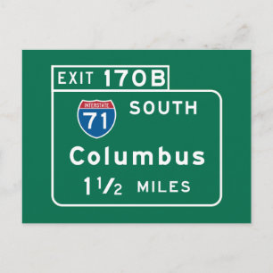 Columbus, OH Road Sign Postcard
