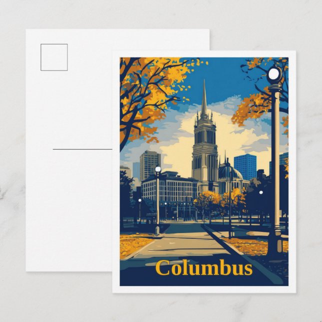 Columbus Ohio Art Vintage Travel Illustration Postcard (Front/Back)