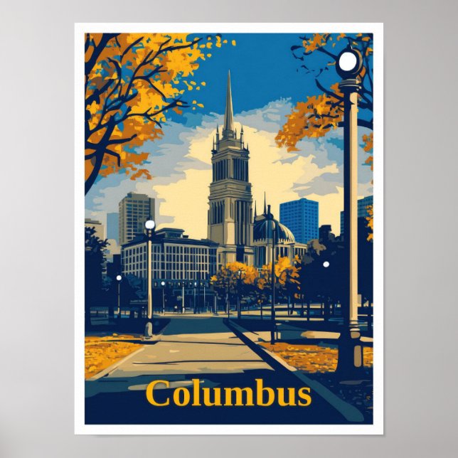 Columbus Ohio Art Vintage Travel Illustration Poster (Front)