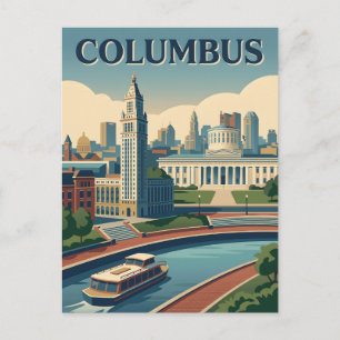 Columbus Ohio Capitol Riverfront Vintage Poster Postcard