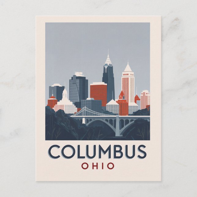 Columbus Ohio City Skyline Vintage Art Postcard (Front)