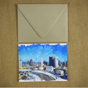 Columbus Ohio City Watercolor Illustration Postcard