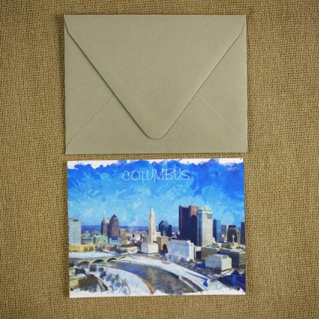 Columbus Ohio City Watercolor Illustration Postcard (columbus ohio watercolor postcard)
