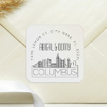 Columbus Ohio Deco | Destination Wedding Square Sticker<br><div class="desc">Save time and make an impression while sending out your wedding invitations. These pre-addressed envelope seal stickers present themselves in an elegant yet modern deco-themed style and feature an illustration of the city of Columbus, Ohio and its unique skyline. The neutral colours are suitable to complement a variety of wedding...</div>