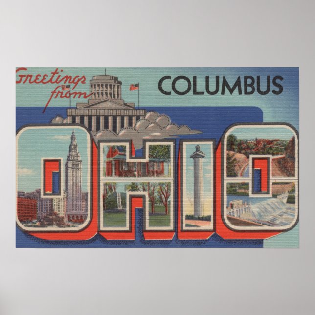 Columbus, Ohio - Large Letter Scenes Poster (Front)