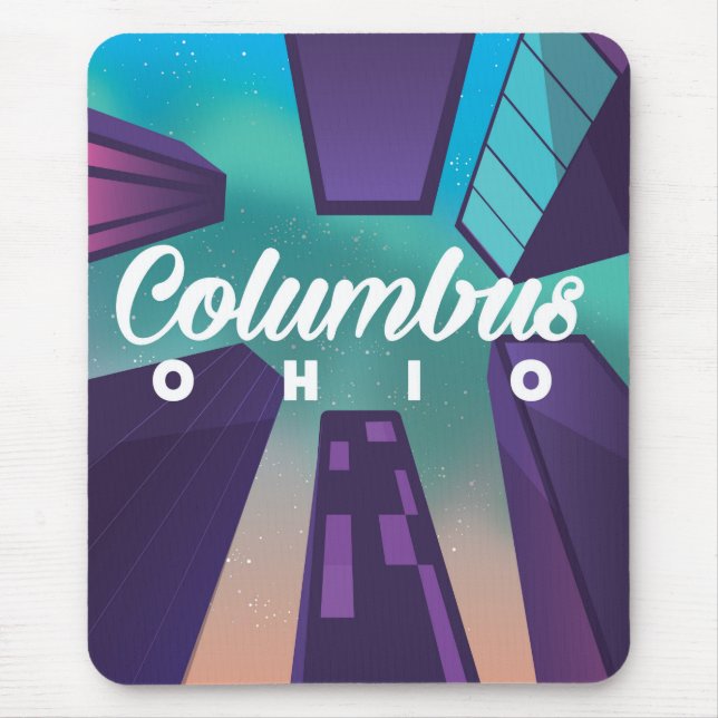 Columbus Ohio skyscraper travel poster print. Mouse Pad (Front)