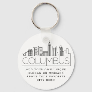 Columbus, Ohio Stylized Skyline Custom Slogan Key Ring