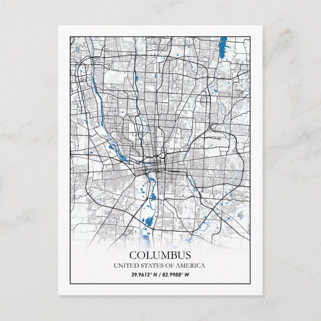 Columbus Ohio USA Travel City Map Poster Postcard (Front)