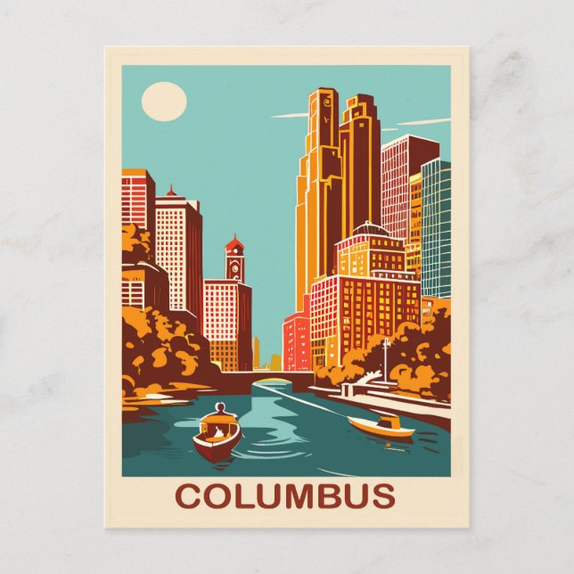 Columbus, Scioto River, Ohio, Travel Postcard (Front)