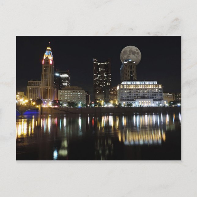Columbus Skyline with the Moon Postcard (Front)