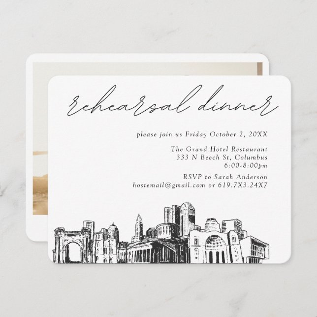 Columbus Wedding Elegant Rehearsal Dinner Enclosure Card (Front/Back)