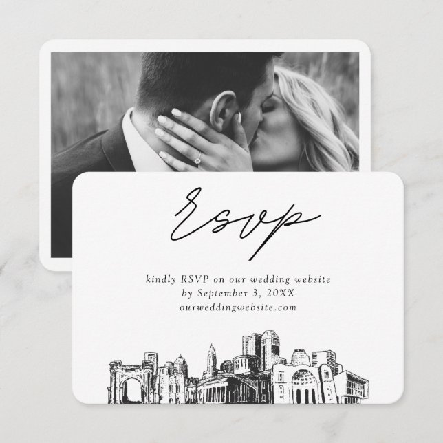 Columbus Wedding Minimalist Sketch RSVP Enclosure Card (Front/Back)