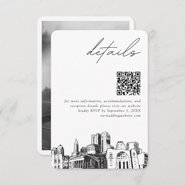 Columbus Wedding Modern Details QR Code Enclosure Card (Front/Back)