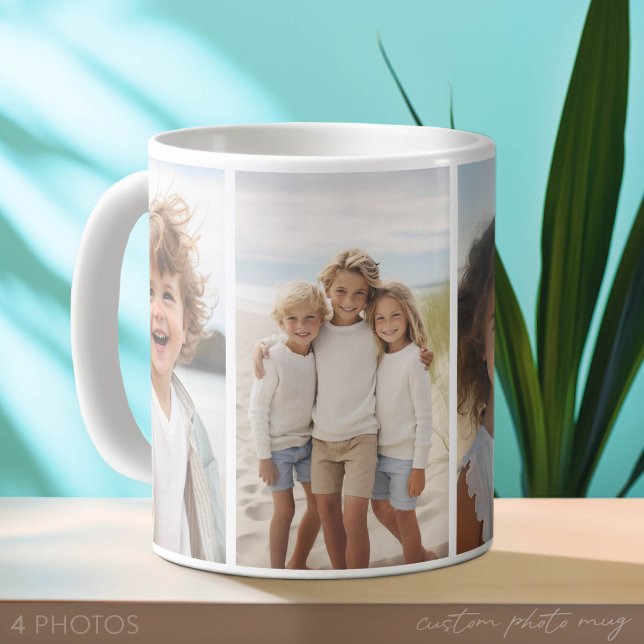 Column 4 Photo Collage - Thin Vertical Modern Grid Coffee Mug (Custom Photo Mug with 4 Photos)