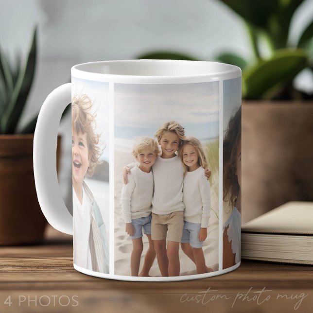 Column 5 Photo Collage - Thin Vertical Modern Grid Coffee Mug (Custom Photo Mug with 5 Photos)