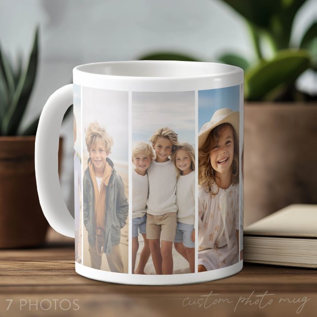 Column 7 Photo Collage - Thin Vertical Modern Grid Coffee Mug (Photo Mug with 7 Photos)