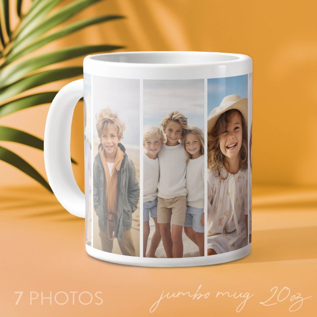 Column 7 Photo Collage - Thin Vertical Modern Grid Large Coffee Mug (Photo Mug - add 7 photos to make a personal gift)