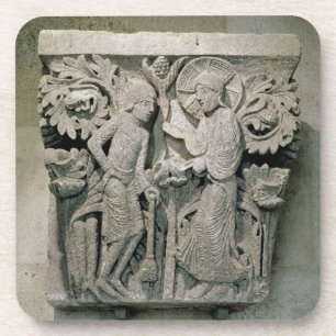 Column capital depicting Christ and James the Less Coaster