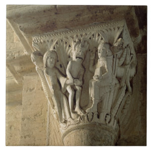 Column Capital, depicting St Benedict performing a Tile