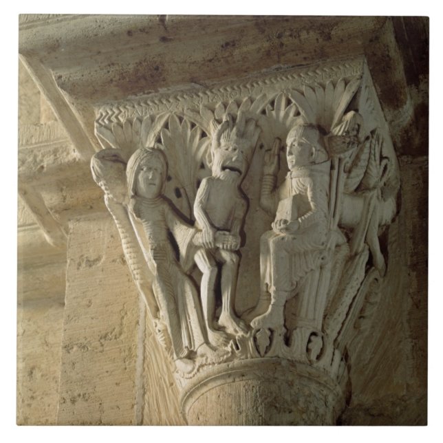 Column Capital, depicting St Benedict performing a Tile (Front)