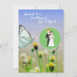  Column Paper Vintage Couple Garden Butterfly Invitation