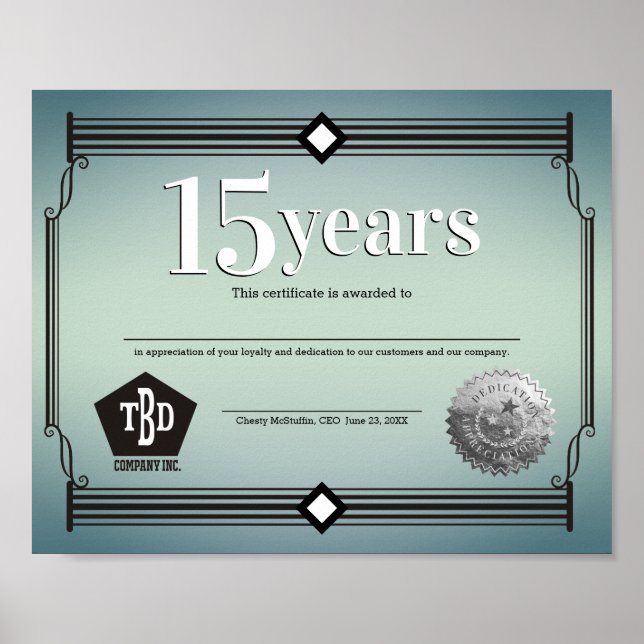 Columns milestone employee anniversary certificate poster (Front)