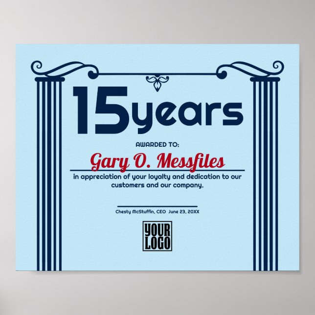 Columns universal employee anniversary certificate poster (Front)