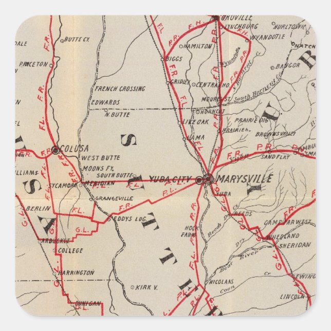 Colusa, Yolo, Napa, Butte, Yuba, Sutter, Solano Square Sticker (Front)