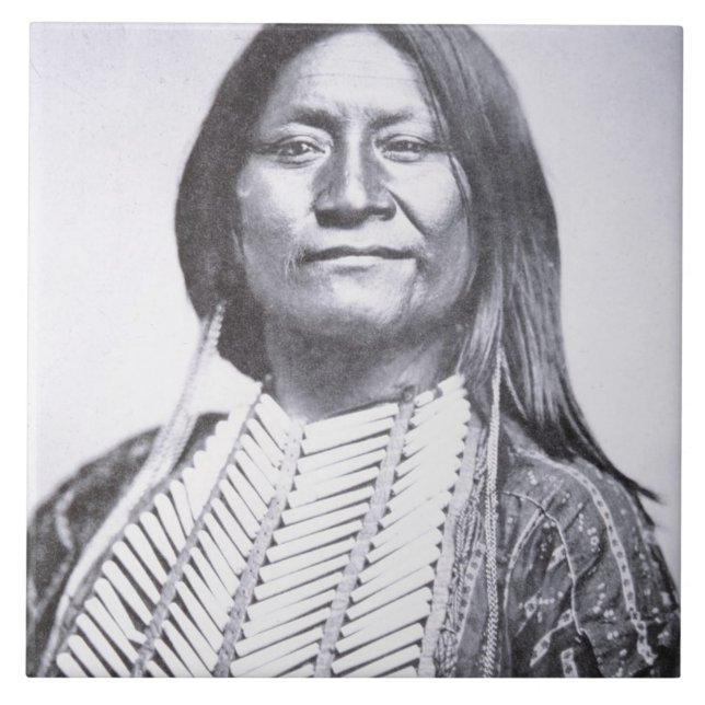 Comanche Tribesman, 1872 (b/w photo) Tile (Front)