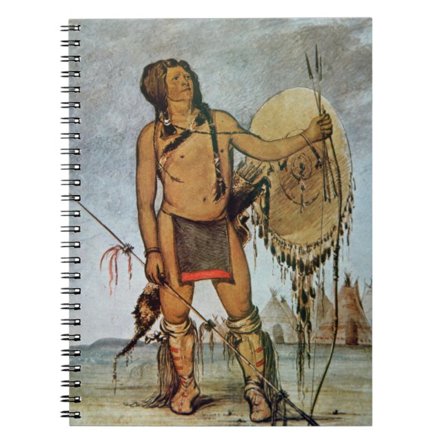 Comanche warrior with a shield, lance and bow and notebook (Front)