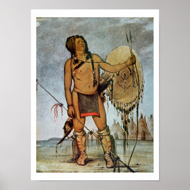 Comanche warrior with a shield, lance and bow and poster (Front)
