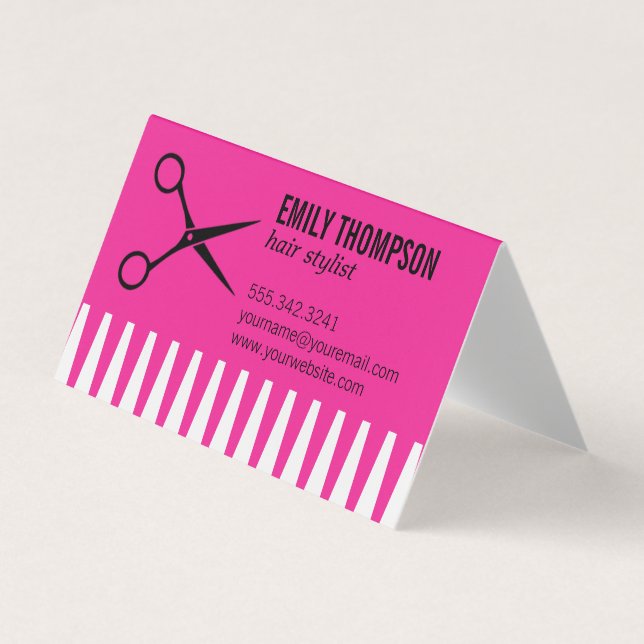 Comb | Hair Stylist (hot pink) Business Card (Front)