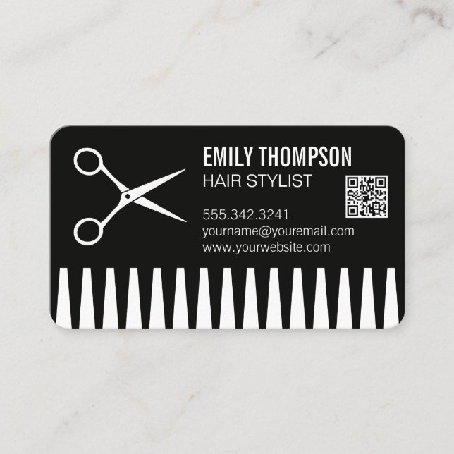 Comb | Hair Stylist | QR Code Business Card (Front)